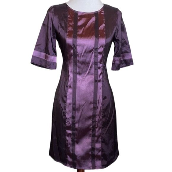 3/$20 Anthropologie Vertigo Paris Silk Purple Striped Shift Dress (Small) - Picture 1 of 13